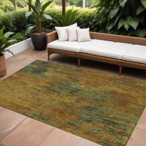 Homeroots 3' Copper And Green Abstract Washable Area Rug For Indoor And Outdoor Spaces, Durable Design 8' X 10' Polyester 603584