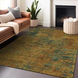 Homeroots 3' Copper And Green Abstract Washable Area Rug For Indoor And Outdoor Spaces, Durable Design 9' X 12' Polyester 603585