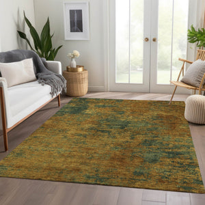 Homeroots 3' Copper And Green Abstract Washable Area Rug For Indoor And Outdoor Spaces, Durable Design 9' X 12' Polyester 603585