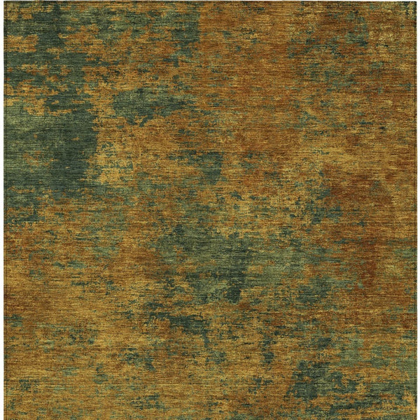 Homeroots 3' Copper And Green Abstract Washable Area Rug For Indoor And Outdoor Spaces, Durable Design 10' X 14' Polyester 603586