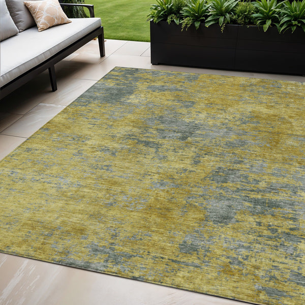Homeroots 3' Copper And Green Abstract Washable Area Rug For Indoor And Outdoor Spaces, Durable Design 5' X 8' Polyester 603588