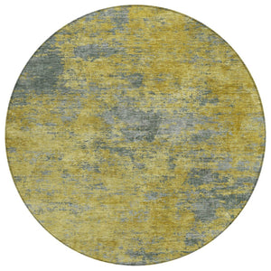 HomeRoots 5' Abstract Gold Green and Gray Washable Area Rug for Indoor Outdoor Use - Durable and Stylish Comfort 8' Round 603589