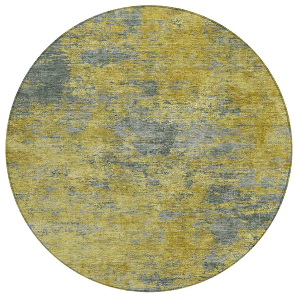 HomeRoots 5' Abstract Gold Green and Gray Washable Area Rug for Indoor Outdoor Use - Durable and Stylish Comfort 8' Round 603589