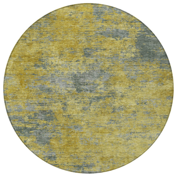 Homeroots 3' Copper And Green Abstract Washable Area Rug For Indoor And Outdoor Spaces, Durable Design 8' Round Polyester 603589