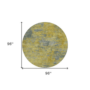 Homeroots 3' Copper And Green Abstract Washable Area Rug For Indoor And Outdoor Spaces, Durable Design 8' Round Polyester 603589