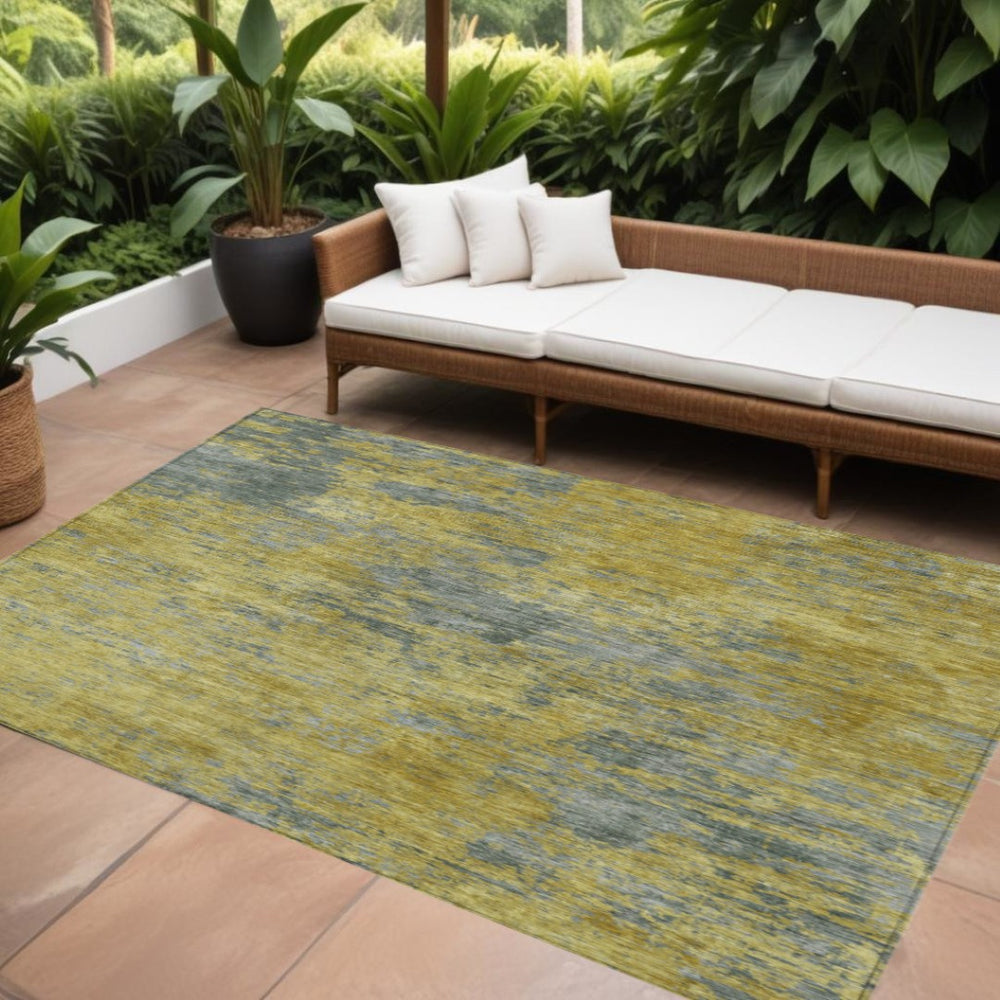 HomeRoots 5' Abstract Gold Green and Gray Washable Area Rug for Indoor Outdoor Use - Durable and Stylish Comfort 10' X 14' 603592