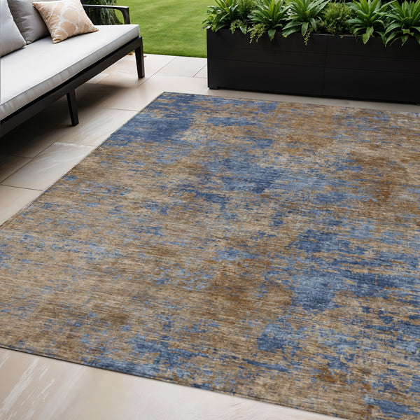 Homeroots 3' Copper And Green Abstract Washable Area Rug For Indoor And Outdoor Spaces, Durable Design 5' X 8' Polyester 603594