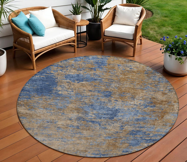 Homeroots 3' Copper And Green Abstract Washable Area Rug For Indoor And Outdoor Spaces, Durable Design 8' Round Polyester 603595