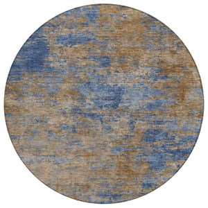 HomeRoots 5' Navy Blue and Brown Abstract Area Rug – Stylish, Washable Design for Indoor and Outdoor Spaces 8' Round 603595
