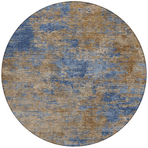 Homeroots 3' Copper And Green Abstract Washable Area Rug For Indoor And Outdoor Spaces, Durable Design 8' Round Polyester 603595