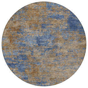 Homeroots 3' Copper And Green Abstract Washable Area Rug For Indoor And Outdoor Spaces, Durable Design 8' Round Polyester 603595