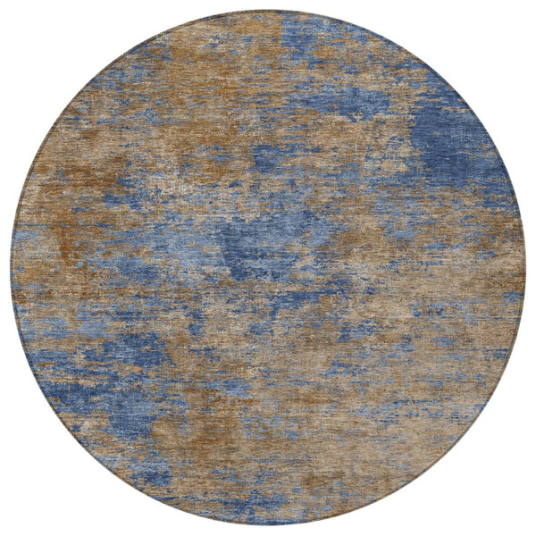 Homeroots 3' Copper And Green Abstract Washable Area Rug For Indoor And Outdoor Spaces, Durable Design 8' Round Polyester 603595