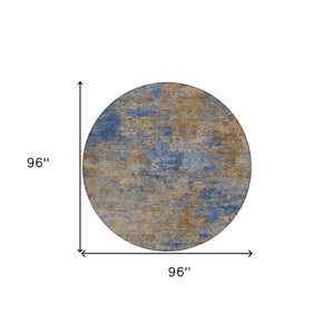 Homeroots 3' Copper And Green Abstract Washable Area Rug For Indoor And Outdoor Spaces, Durable Design 8' Round Polyester 603595