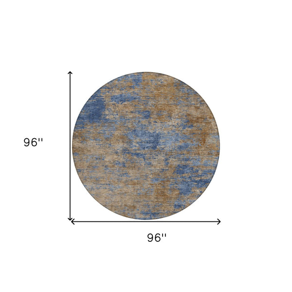 Homeroots 3' Copper And Green Abstract Washable Area Rug For Indoor And Outdoor Spaces, Durable Design 8' Round Polyester 603595