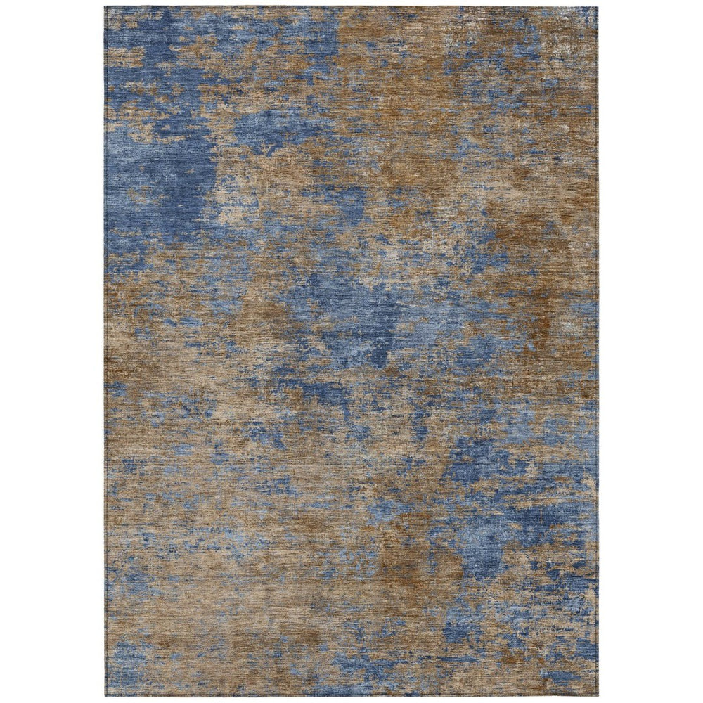 HomeRoots 9' Navy Blue & Brown Abstract Washable Area Rug – Durable, Stylish, Indoor/Outdoor Perfect for All Spaces! 603597