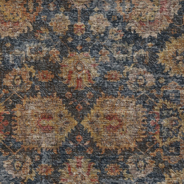 Homeroots 3'' Stylish Navy Blue Brown Terra Cotta Damask Washable Rug For Indoor And Outdoor Spaces 3' X 5' Polyester 603599