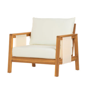 English Elm Outdoor Acacia Wood Club Chair Uv Resistant Textilene Weave Lounge Seat for Patio Deck Brown,Teak+ Beige N768P368823T
