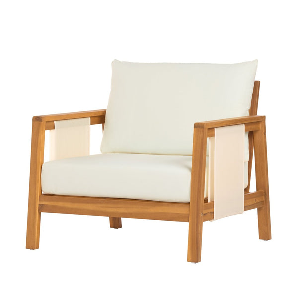 English Elm Outdoor Acacia Wood Club Chair Uv Resistant Textilene Weave Lounge Seat for Patio Deck Brown,Teak+ Beige N768P368823T