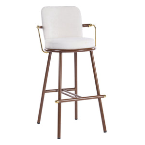 English Elm Christopher Knight Home® - Chaya Upholstered Bar Stool Set of 2 — Walnut Metal Frame, Beige Padded Seats, Gold Armrest Luxury Finish N775P340830B