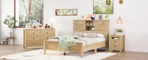 English Elm 3-Pieces Bedroom Set Full Size Farmhouse Platform Bed with Storage Headboard, Nightstand & Dresser Natural 59.25 L x 18.31 W x 8.27 H N733S369048M