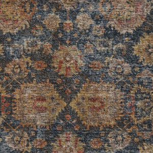 Homeroots 3'' Stylish Navy Blue Brown Terra Cotta Damask Washable Rug For Indoor And Outdoor Spaces 5' X 8' Polyester 603600