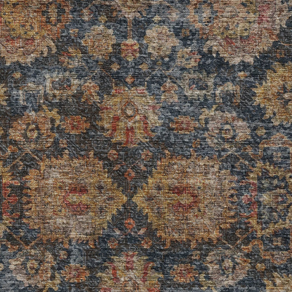 Homeroots 3'' Stylish Navy Blue Brown Terra Cotta Damask Washable Rug For Indoor And Outdoor Spaces 5' X 8' Polyester 603600