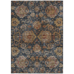 Homeroots 3'' Stylish Navy Blue Brown Terra Cotta Damask Washable Rug For Indoor And Outdoor Spaces 8' X 10' Polyester 603602
