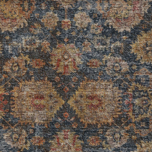 Homeroots 3'' Stylish Navy Blue Brown Terra Cotta Damask Washable Rug For Indoor And Outdoor Spaces 8' X 10' Polyester 603602