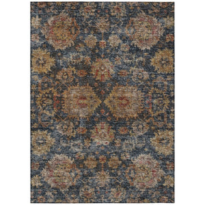 HomeRoots 9' Elegant Navy Blue and Terra Cotta Damask Washable Area Rug for Indoor & Outdoor Spaces 603603