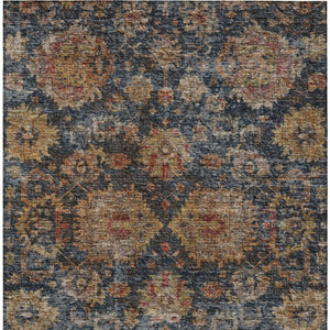 Homeroots 3'' Stylish Navy Blue Brown Terra Cotta Damask Washable Rug For Indoor And Outdoor Spaces 9' X 12' Polyester 603603