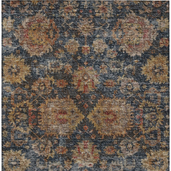 Homeroots 3'' Stylish Navy Blue Brown Terra Cotta Damask Washable Rug For Indoor And Outdoor Spaces 10' X 14' Polyester 603604