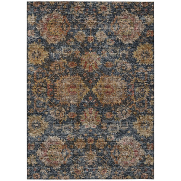 HomeRoots 5' Elegant Navy Blue Damask Area Rug - Washable, Durable, Indoor/Outdoor Versatile Design for Any Space 10' X 14' 603604