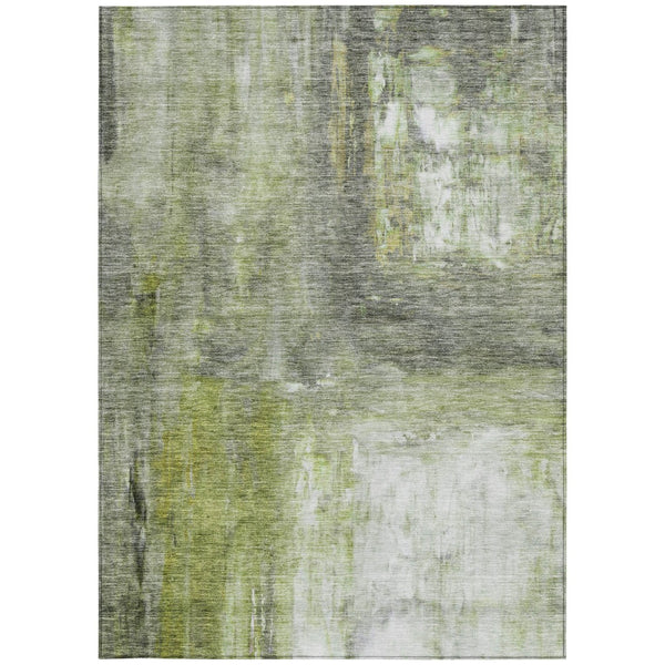 Homeroots 3' Abstract Artichoke Green And Ivory Indoor Outdoor Area Rug – Durable, Washable, Stylish Design 3' X 5' Polyester 603605