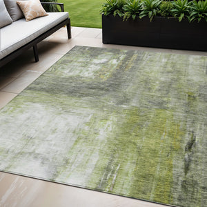 Homeroots 3' Abstract Artichoke Green And Ivory Indoor Outdoor Area Rug – Durable, Washable, Stylish Design 5' X 8' Polyester 603606