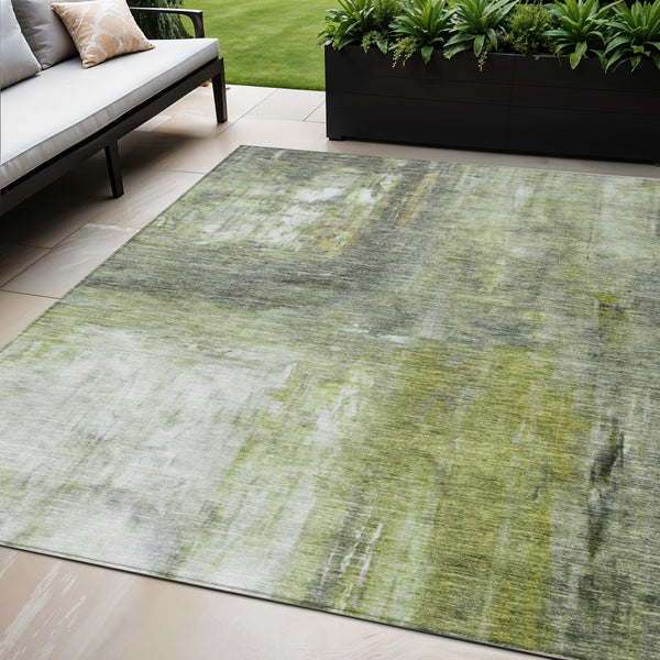 Homeroots 3' Abstract Artichoke Green And Ivory Indoor Outdoor Area Rug – Durable, Washable, Stylish Design 5' X 8' Polyester 603606