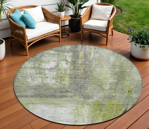 Homeroots 3' Abstract Artichoke Green And Ivory Indoor Outdoor Area Rug – Durable, Washable, Stylish Design 8' Round Polyester 603607
