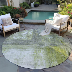 Homeroots 3' Abstract Artichoke Green And Ivory Indoor Outdoor Area Rug – Durable, Washable, Stylish Design 8' Round Polyester 603607