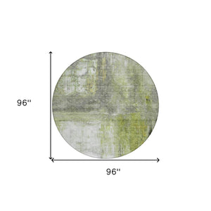 Homeroots 3' Abstract Artichoke Green And Ivory Indoor Outdoor Area Rug – Durable, Washable, Stylish Design 8' Round Polyester 603607