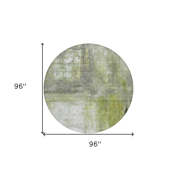 Homeroots 3' Abstract Artichoke Green And Ivory Indoor Outdoor Area Rug – Durable, Washable, Stylish Design 8' Round Polyester 603607