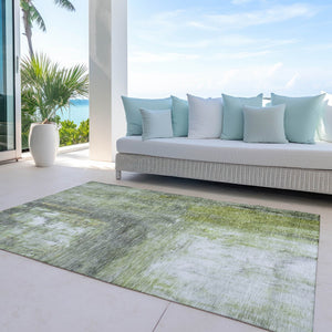 Homeroots 3' Abstract Artichoke Green And Ivory Indoor Outdoor Area Rug – Durable, Washable, Stylish Design 8' X 10' Polyester 603608