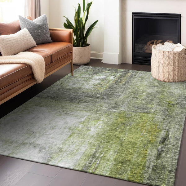 Homeroots 3' Abstract Artichoke Green And Ivory Indoor Outdoor Area Rug – Durable, Washable, Stylish Design 9' X 12' Polyester 603609