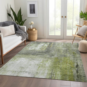 Homeroots 3' Abstract Artichoke Green And Ivory Indoor Outdoor Area Rug – Durable, Washable, Stylish Design 10' X 14' Polyester 603610