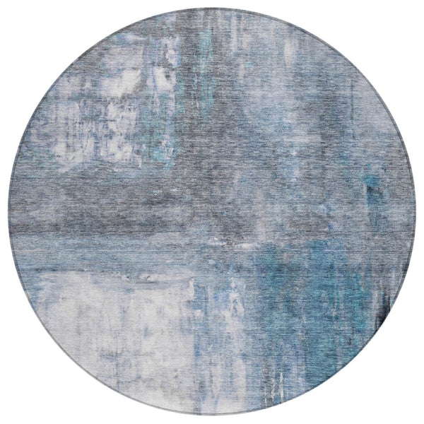 HomeRoots 5' Abstract Blue Gray Ivory Area Rug - Machine Washable, Durable for Indoor & Outdoor Spaces 8' Round 603613