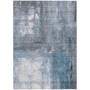 HomeRoots 5' Abstract Blue Gray Ivory Area Rug - Machine Washable, Durable for Indoor & Outdoor Spaces 10' X 14' 603616