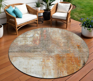 Homeroots 3' Abstract Artichoke Green And Ivory Indoor Outdoor Area Rug – Durable, Washable, Stylish Design 8' Round Polyester 603619