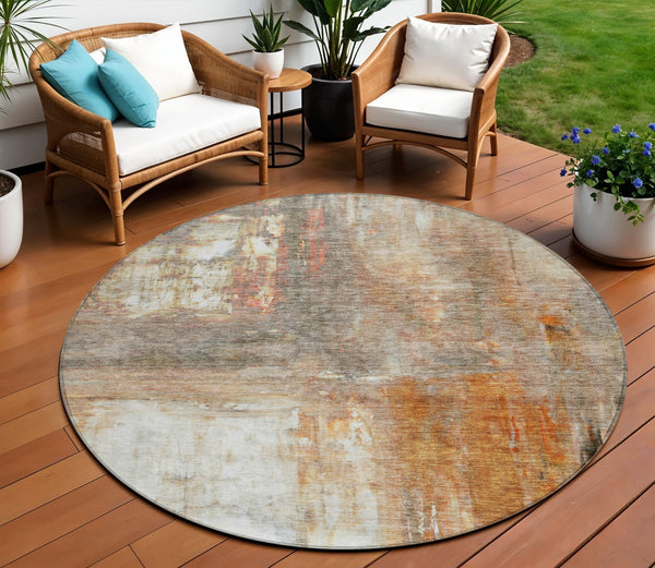 Homeroots 3' Abstract Artichoke Green And Ivory Indoor Outdoor Area Rug – Durable, Washable, Stylish Design 8' Round Polyester 603619