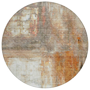 HomeRoots 5' Copper Ivory and Brown Abstract Area Rug - Durable, Washable, Stylish for Indoor & Outdoor Use 8' Round 603619