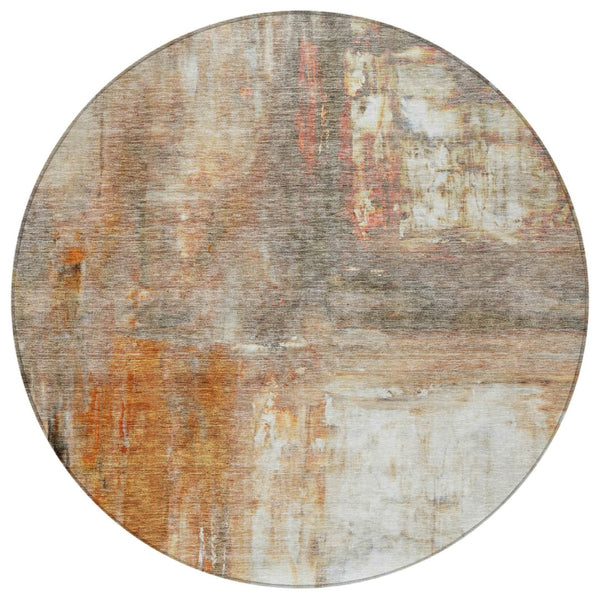 Homeroots 3' Abstract Artichoke Green And Ivory Indoor Outdoor Area Rug – Durable, Washable, Stylish Design 8' Round Polyester 603619