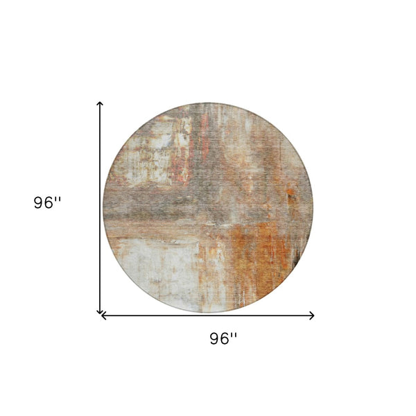 Homeroots 3' Abstract Artichoke Green And Ivory Indoor Outdoor Area Rug – Durable, Washable, Stylish Design 8' Round Polyester 603619