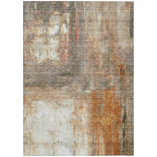 HomeRoots 9' X 12' Stylish Copper Ivory Brown Abstract Washable Rug for Indoor & Outdoor High-Traffic Areas 603621